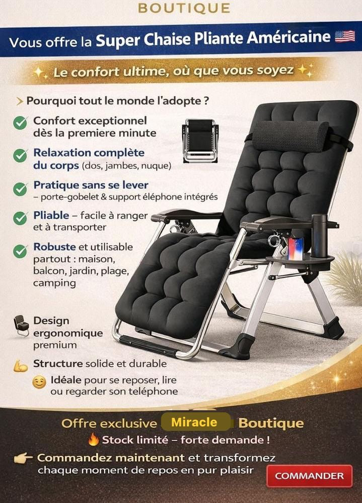 SUPER CHAISE PLIANTE AMÉRICAINE
