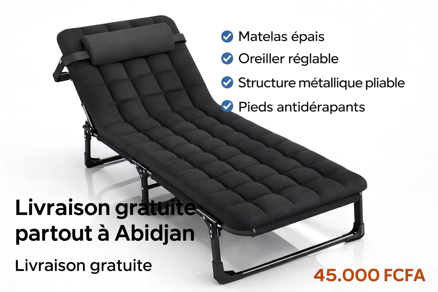 modale
🛏️ Lit Pliant Confort Premium – Détente Assurée ! 🌟