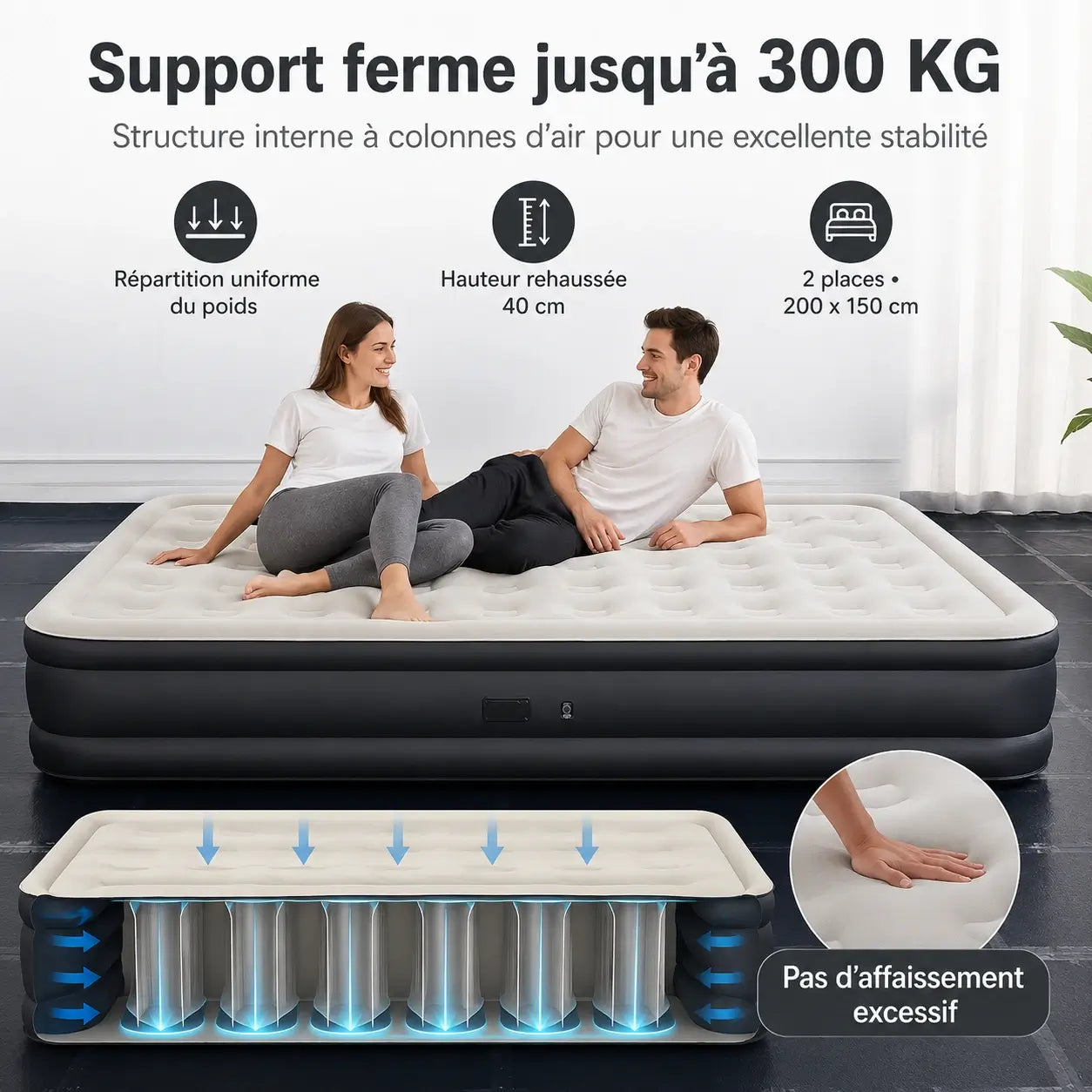 Matelas Gonflable 2 Places – Pompe USB Rechargeable & Arrêt Auto | Camping & Maison
