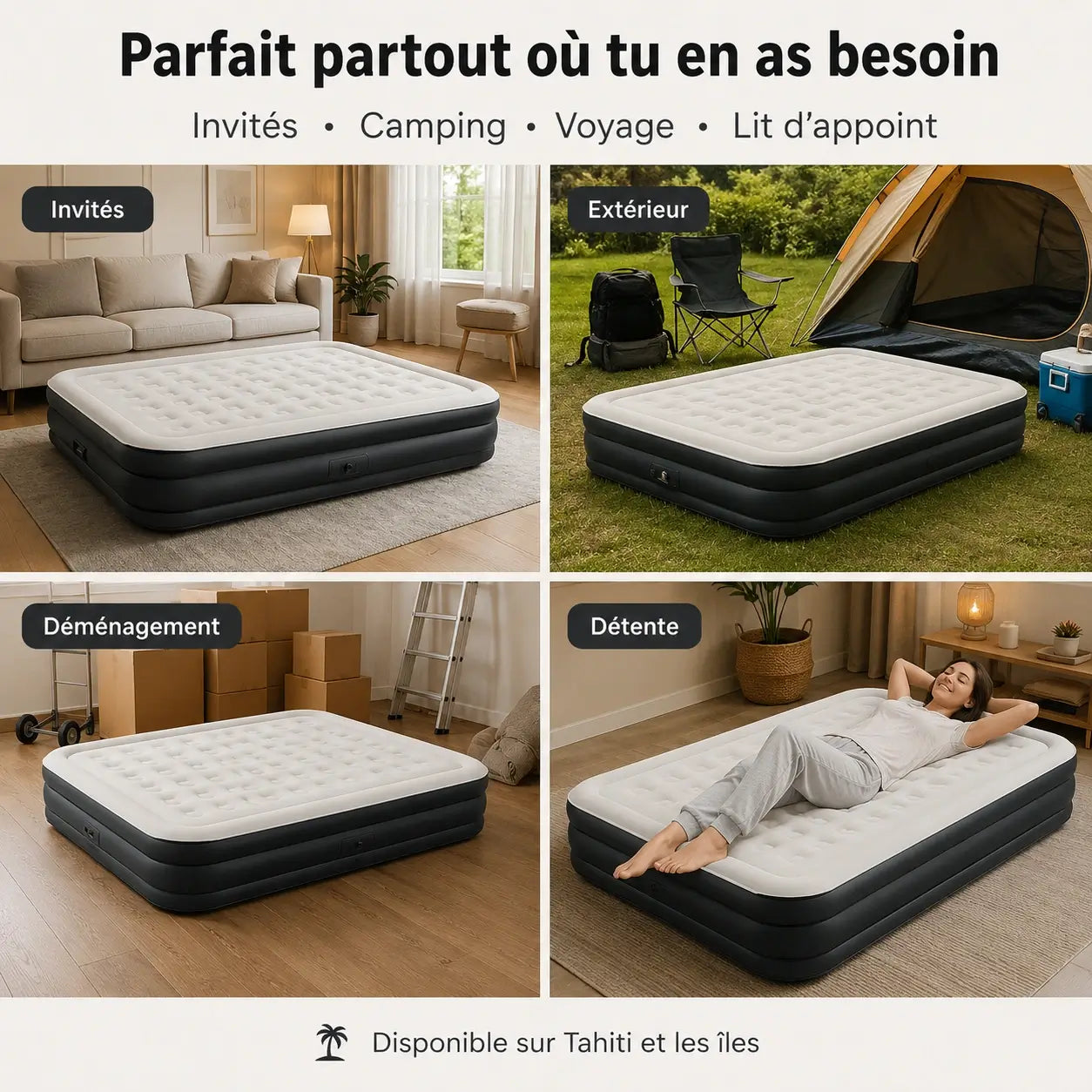 Matelas Gonflable 2 Places – Pompe USB Rechargeable & Arrêt Auto | Camping & Maison
