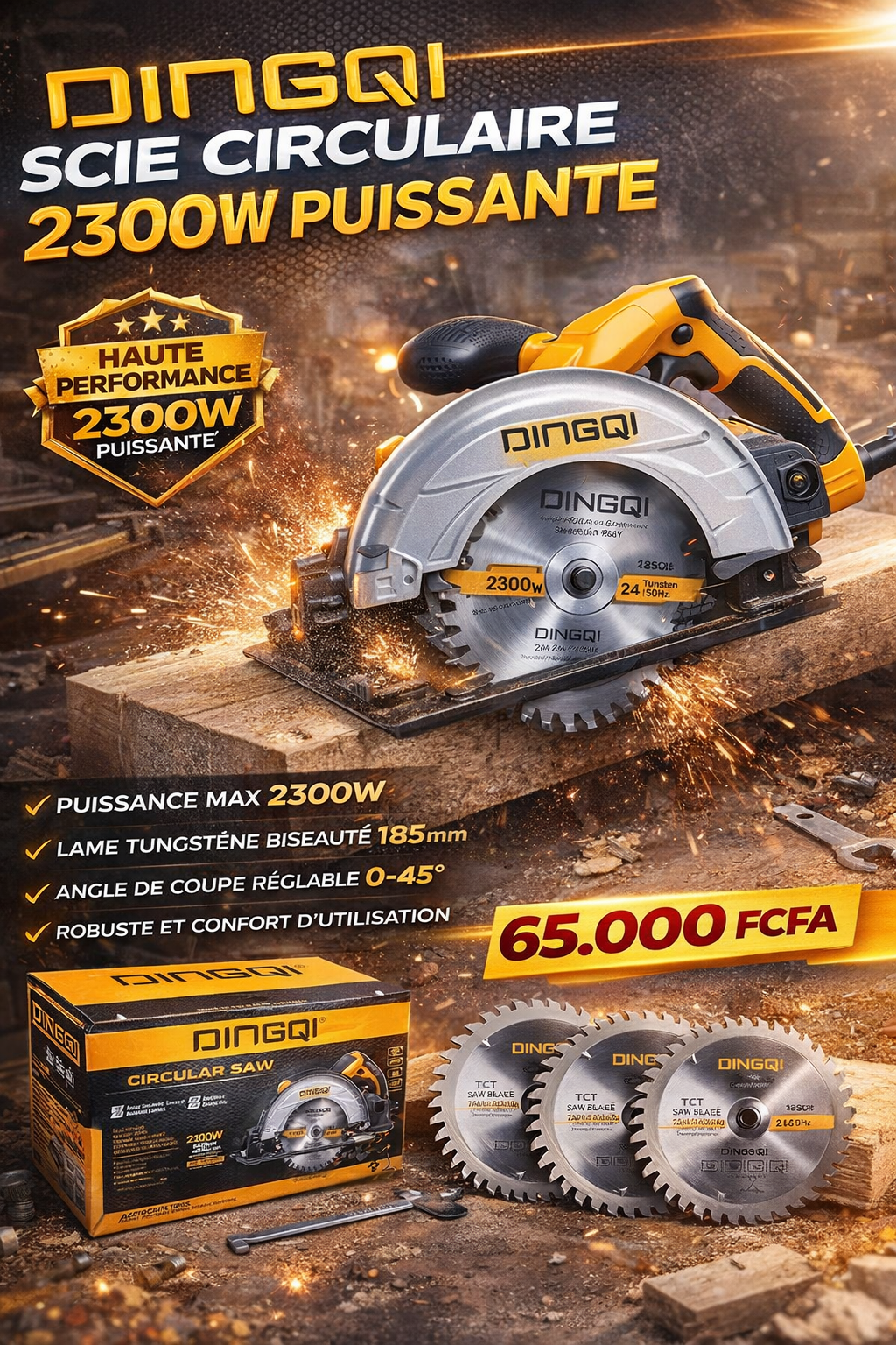 🟡⚫ SCIE CIRCULAIRE DINGQI 2300W – LA PUISSANCE À L’ÉTAT PUR !