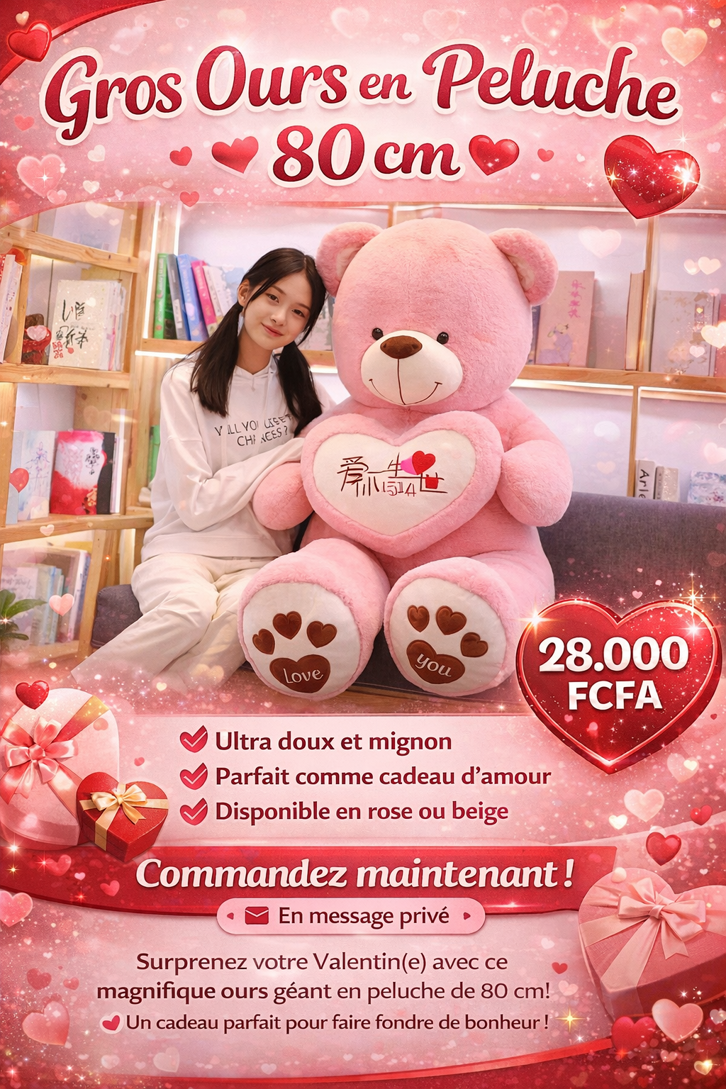 🐻 GROS OURS EN PELUCHE – 80 CM 💖