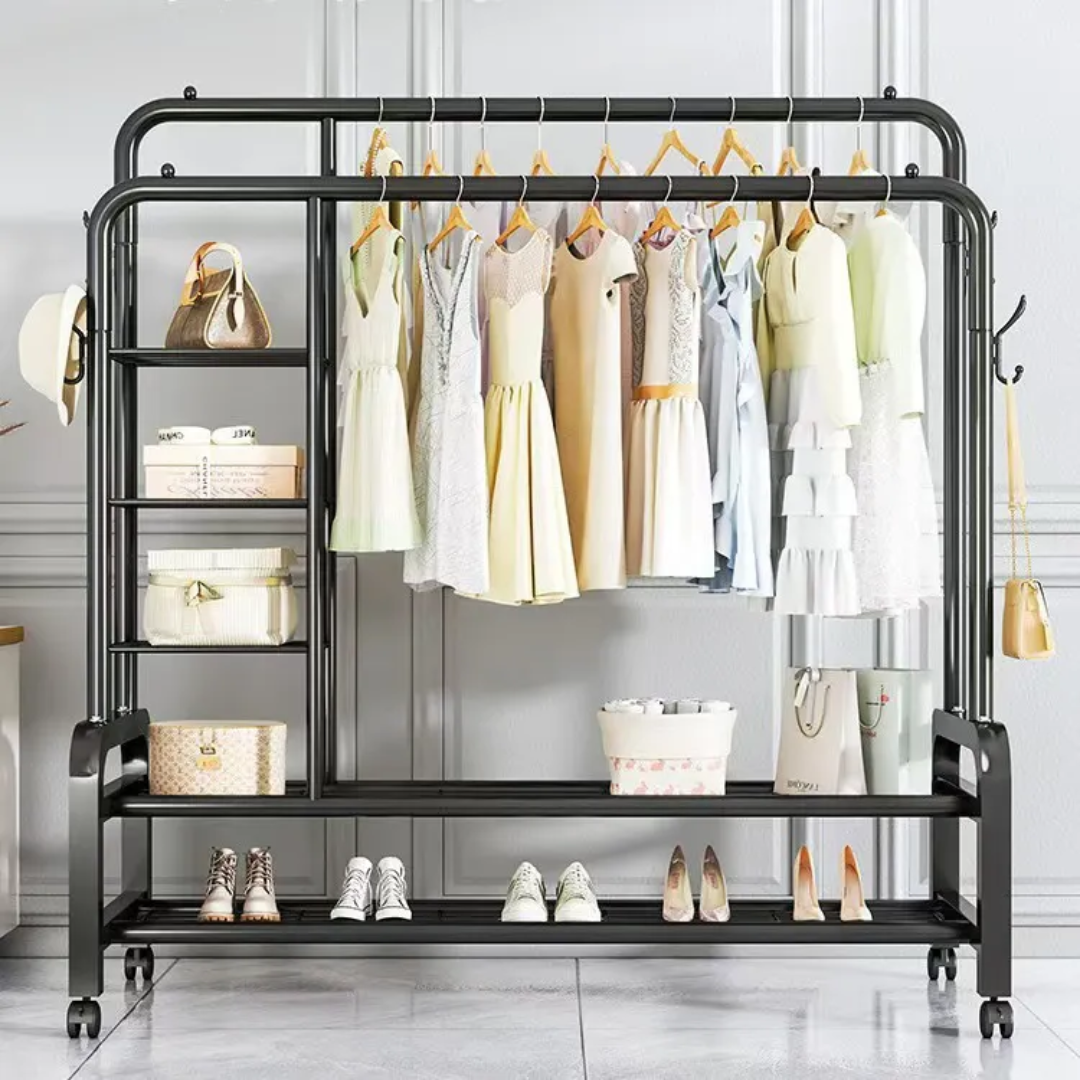 Porte-vêtements Avec étagères Fer inoxydable ( 88kg de Charge) Solide