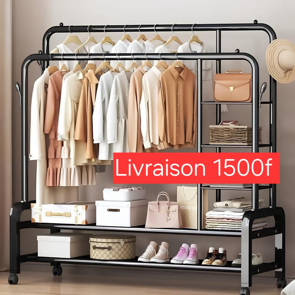 Porte-vêtements Avec étagères Fer inoxydable ( 88kg de Charge) Solide
