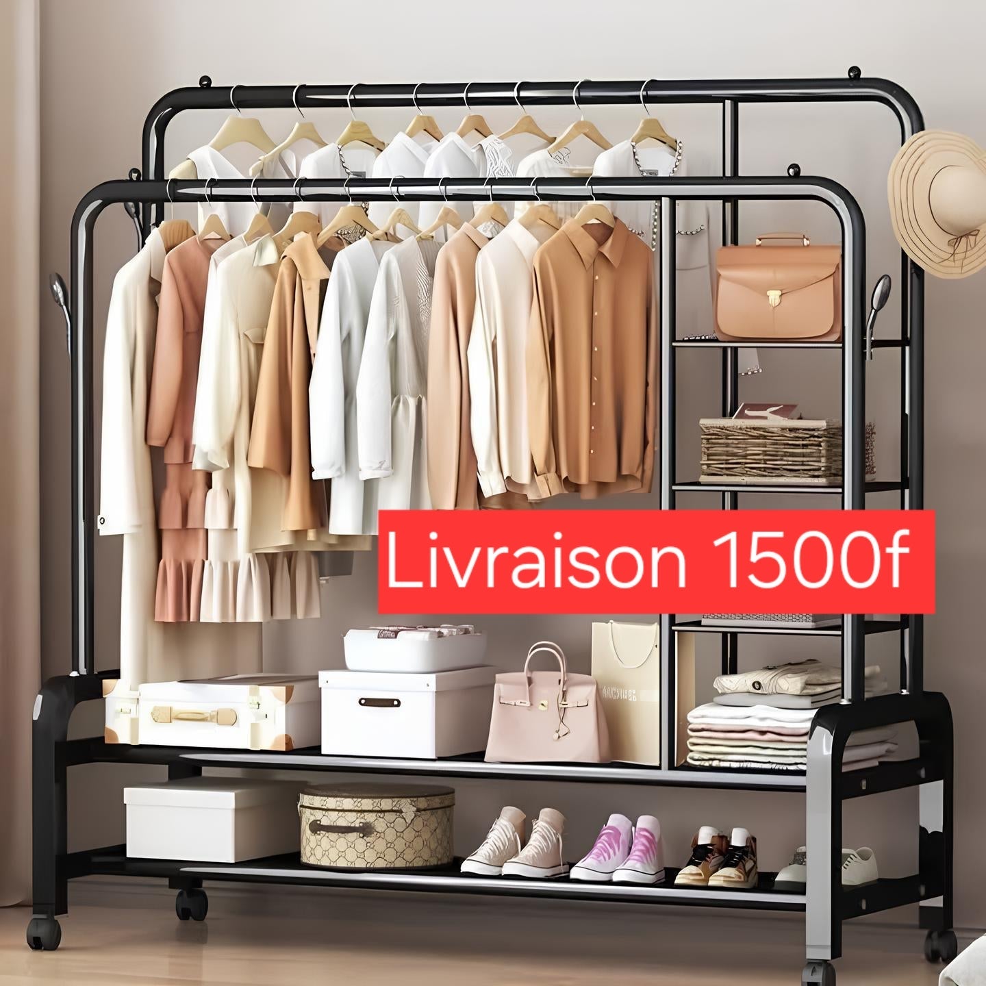 Porte-vêtements Avec étagères Fer inoxydable ( 88kg de Charge) Solide