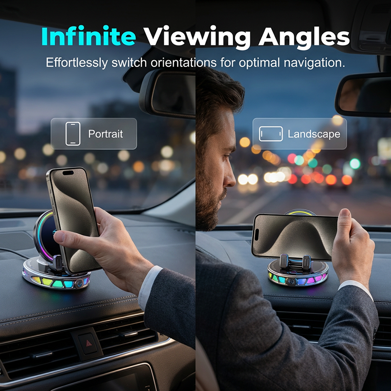 📱 Support RGB pour téléphone portable ✅ Fixation automatique et recharge sans fil | Conduite en toute sécurité d'une seule main 🚗