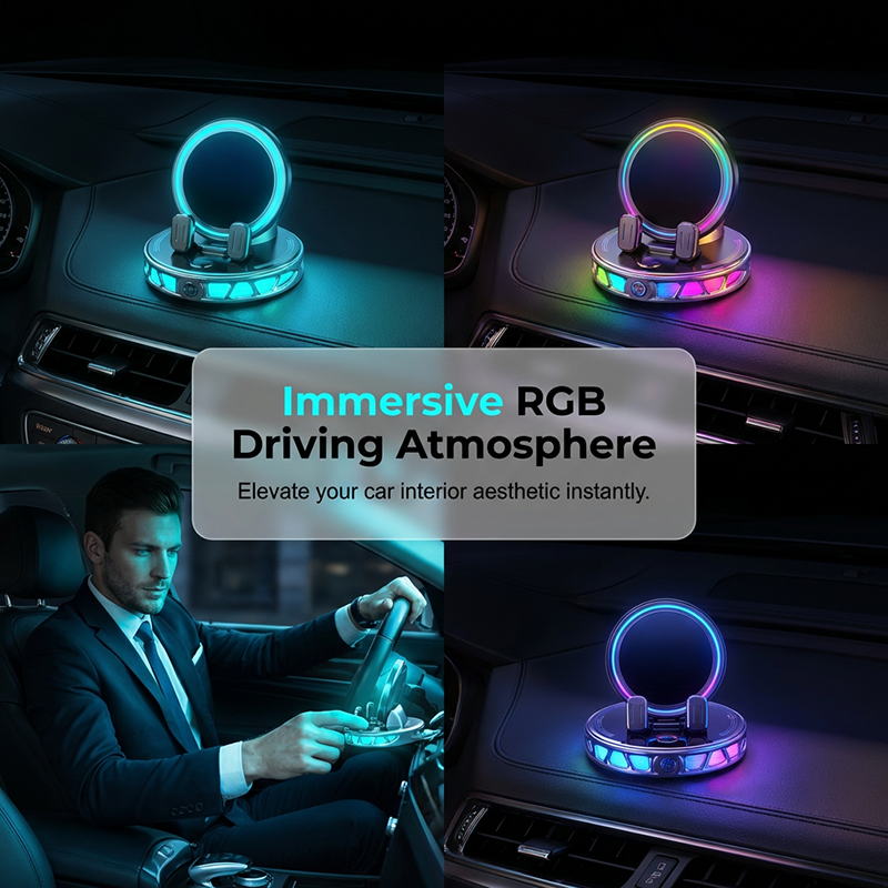 📱 Support RGB pour téléphone portable ✅ Fixation automatique et recharge sans fil | Conduite en toute sécurité d'une seule main 🚗